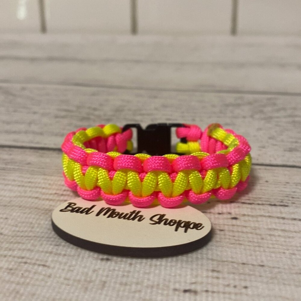 Handmade Paracord Buckle Bracelet - Hot Pink Neon Highlighter Yellow